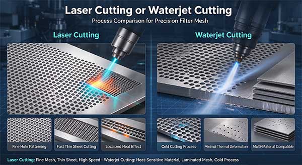 laser cutting or waterjet cutting for filter mesh